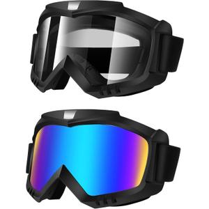 Lievermo Dirt Bike Goggles 2 Pack - Motorcycle, ATV, Riding, Ski, Windproof Racing Glasses (Colorful + Clear)