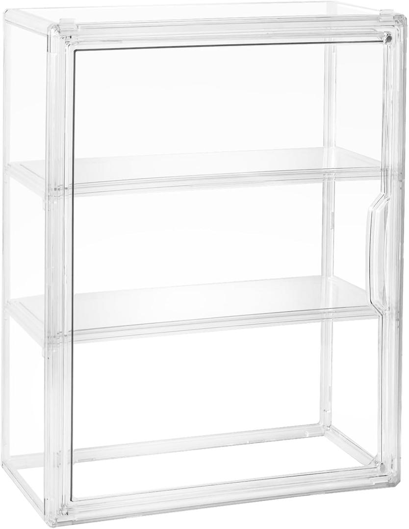 Acrylic Display Case for Figures, 3 Tier Clear Wall-Mounted Storage Organizer, Display Box with Magnetic Door, Dustproof Showcase Cabinet for Doll Action Figure Collectibles