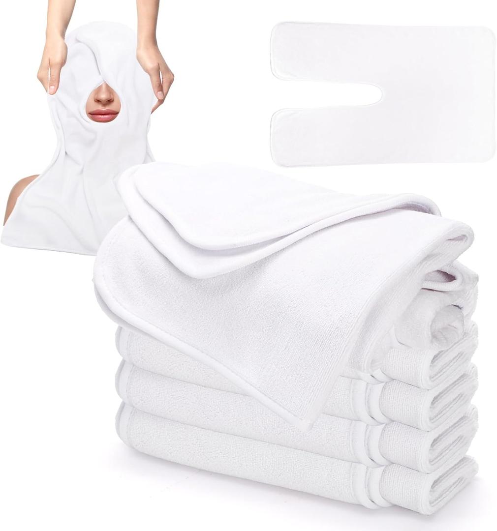 DEAYOU 6 Pack Facial Towels for Estheticians, U-Shaped Spa Towels for Facial, Soft Microfiber Massage Face Towels for Spa Steam, Barbers, Beauty Salons, Skin Care, SPA Centers, Split Design, White
