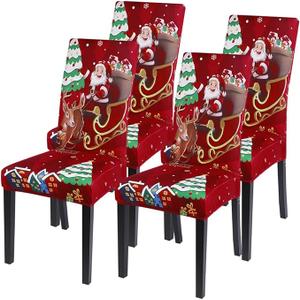 SearchI Christmas Dining Chair Covers Set of 4, Stretch Printed Kitchen Chair Cover Washable Spandex Xmas Parsons Chair Protector Slipcovers for Christmas Decoration, Holiday Party(Santa+Deer, 36x16")
