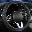 PU Leather Steering Wheel Cover 14.5-15 Inch, Carbon Fiber Style Grip, Non-Slip & Breathable, Universal for Sedan SUV Truck Van, Car Steering Wheel Cover for Men Women Dark Blue