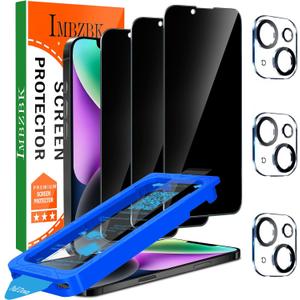 IMBZBK 3 Pack Privacy Screen Protector for iPhone 14 Anti Spy Private Accessories, Case Friendly Film, Military Grade Tempered Glass 3 Camera Lens Protector
