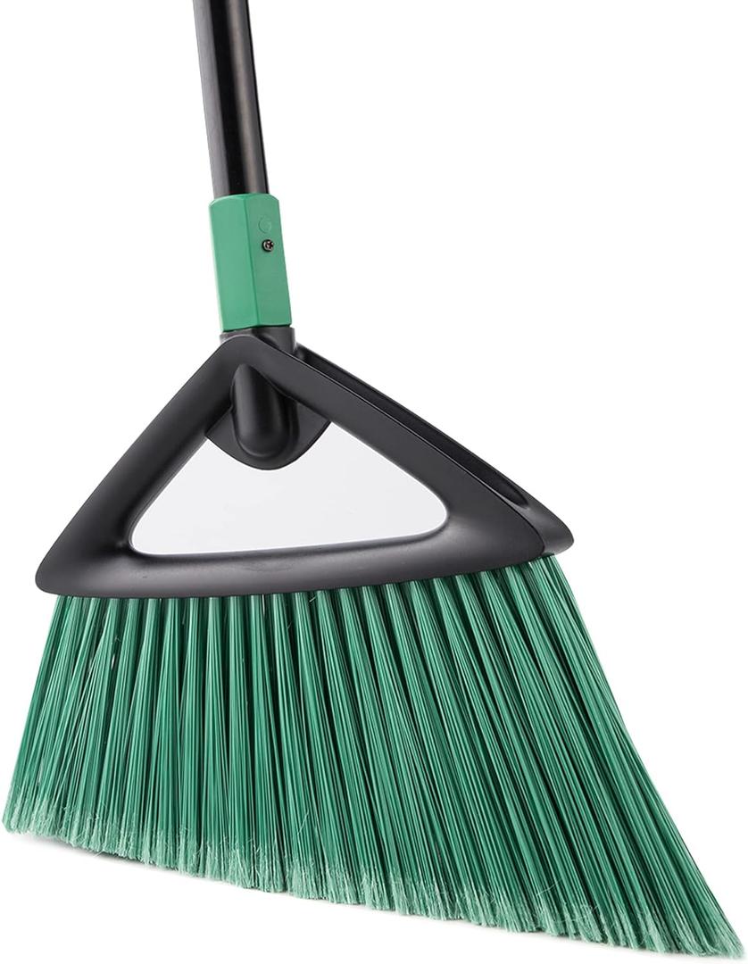 Eyliden Broom, Angle Broom with 57" Long Handle - Fit Heavy-Duty Cleaning, Also Works Well Fine Dust - Commercial Outdoor Indoor Sweeper for Courtyard, Sidewalk, Deck, Kitchen, Lobby, Garage, Green
