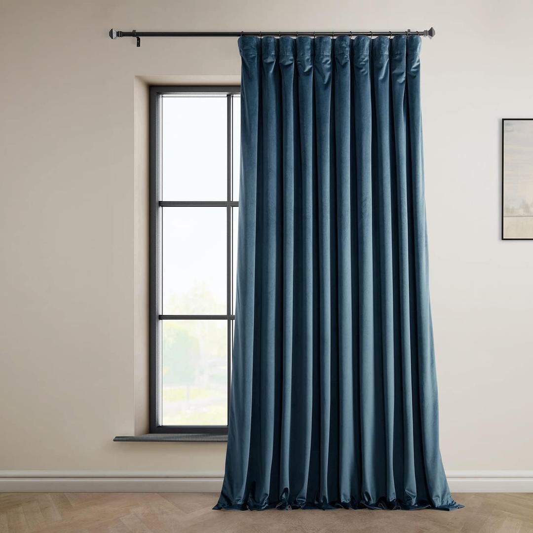 HPD Half Price Drapes Heritage Plush Velvet Curtains 120 Inches Long Room Darkening Curtains for Bedroom & Living Room 100W x 120L, (1 Panel), Avalon Blue