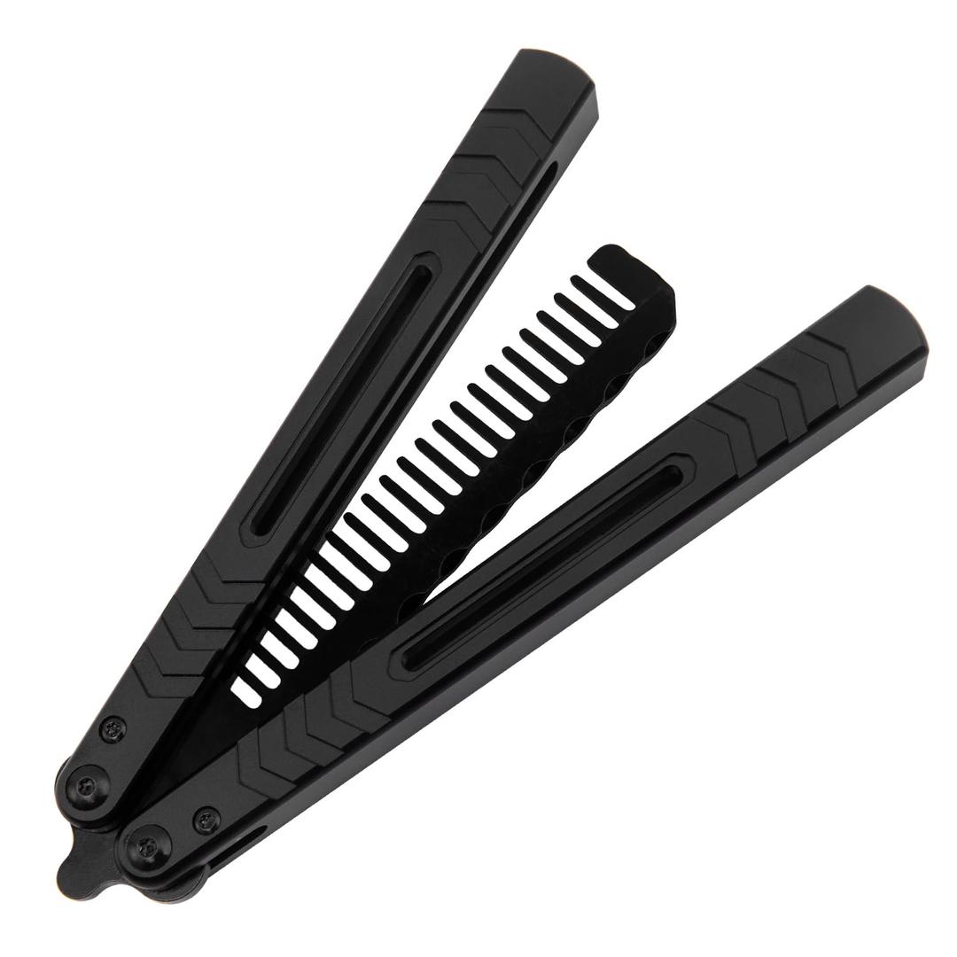 Aluminium Alloy Handle Comb Practice Tools Stainless Steel Comb Head Practice Hair Styling Tools for Sport Outdoor Use (Black)
