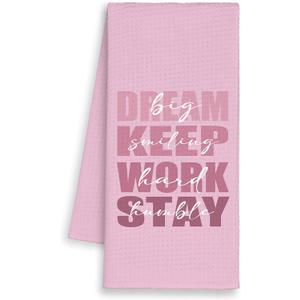 Pink Inspirational Kitchen Towels, Preppy Hand Towels Decor for Bathroom Girly Room, Dream Big Dish Towel, Posotive Tea Bar Waffle Towel for College Dorm Girls 16x24in