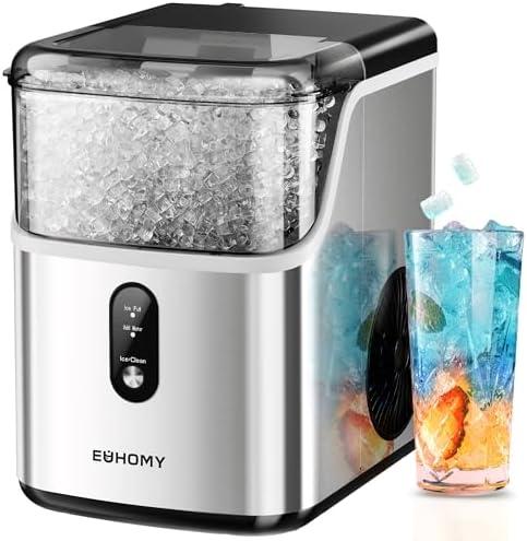 EUHOMY Nugget Ice Makers Countertop, Pebble Ice Maker Machine with 35lbs/24H Soft Ice, Self-Cleaning Sonic Ice Maker with Ice Scoop&Basket, Pellet Ice Maker for Home/Kitchen/Office(Stainless Steels)