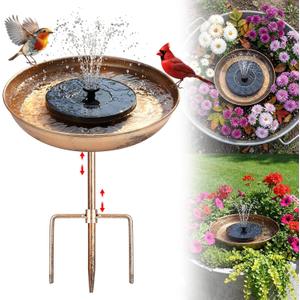 Metal Bird Bath for Outside Planter with Solar Fountain, Vintage Freestanding Birdbaths & Birdfeeder Adjustable Height with 2 Stakes, Antique Bronze Garden Patio Balcony Backyard Decor