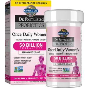 Garden of Life Once Daily Dr. Formulated Probiotics for Women 50 Billion CFU 16 Probiotic Strains with Organic Prebiotics for Digestive, Vaginal & Immune Health, Dairy Free, Shelf Stable 30 Capsules, BBD: 01/2027