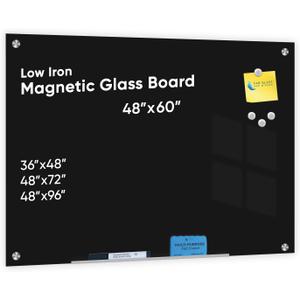 Black Surface Dry Erase Glass Board, Frameless Magnetic Glass Board for Wall 48"x60" with Marker, Magnets, Marker Tray, Eraser for Office & Home by Fab Glass and Mirror MB48x60-SB630