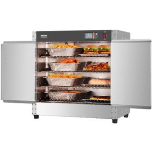 VEVOR Hot Box Food Warmer, 4-Tier Concession Warmer with Water Tray, 4 Pans, Double-Door and Adjustable Shelves, Stainless Steel Food Warmer Cabinet, Ideal for Storing Pizza, Chicken, Restaurant