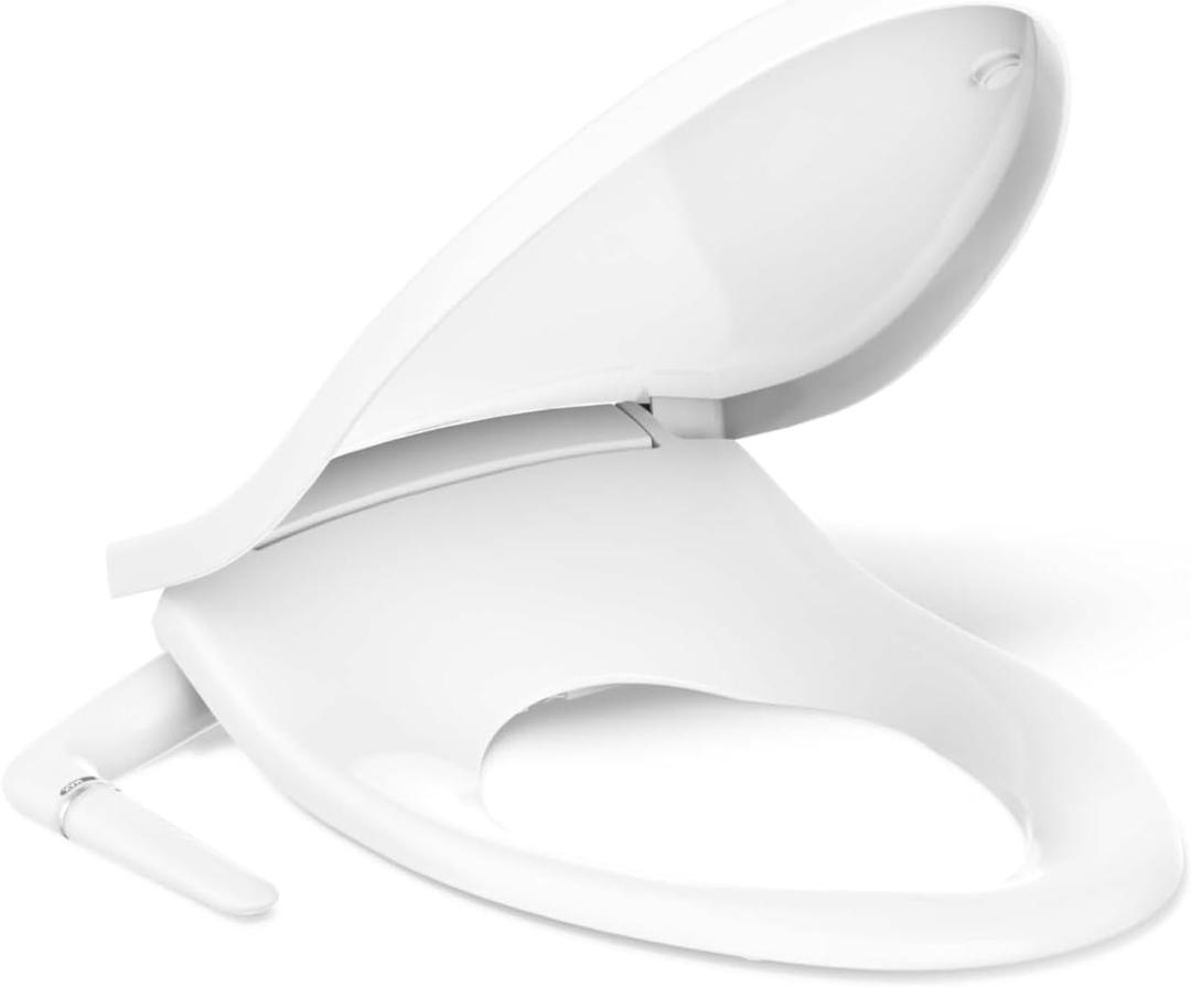 KOHLER PureWash M250 Manual Elongated Bidet Toilet Seat, White, Quiet-Close Lid Prevents Slamming, Easy Installation with Quick-Release Hinges, Adjustable Spray Position & Pressure