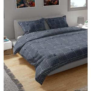 Bless International Handmade Organic Cotton Kantha Quilt Luxury Comforter 3-Pieces Set - Lightweight Block Printed & Stitched - King Size, Indigo Color Bedspread (Includes 1 Quilt and 2 Pillow Shams)