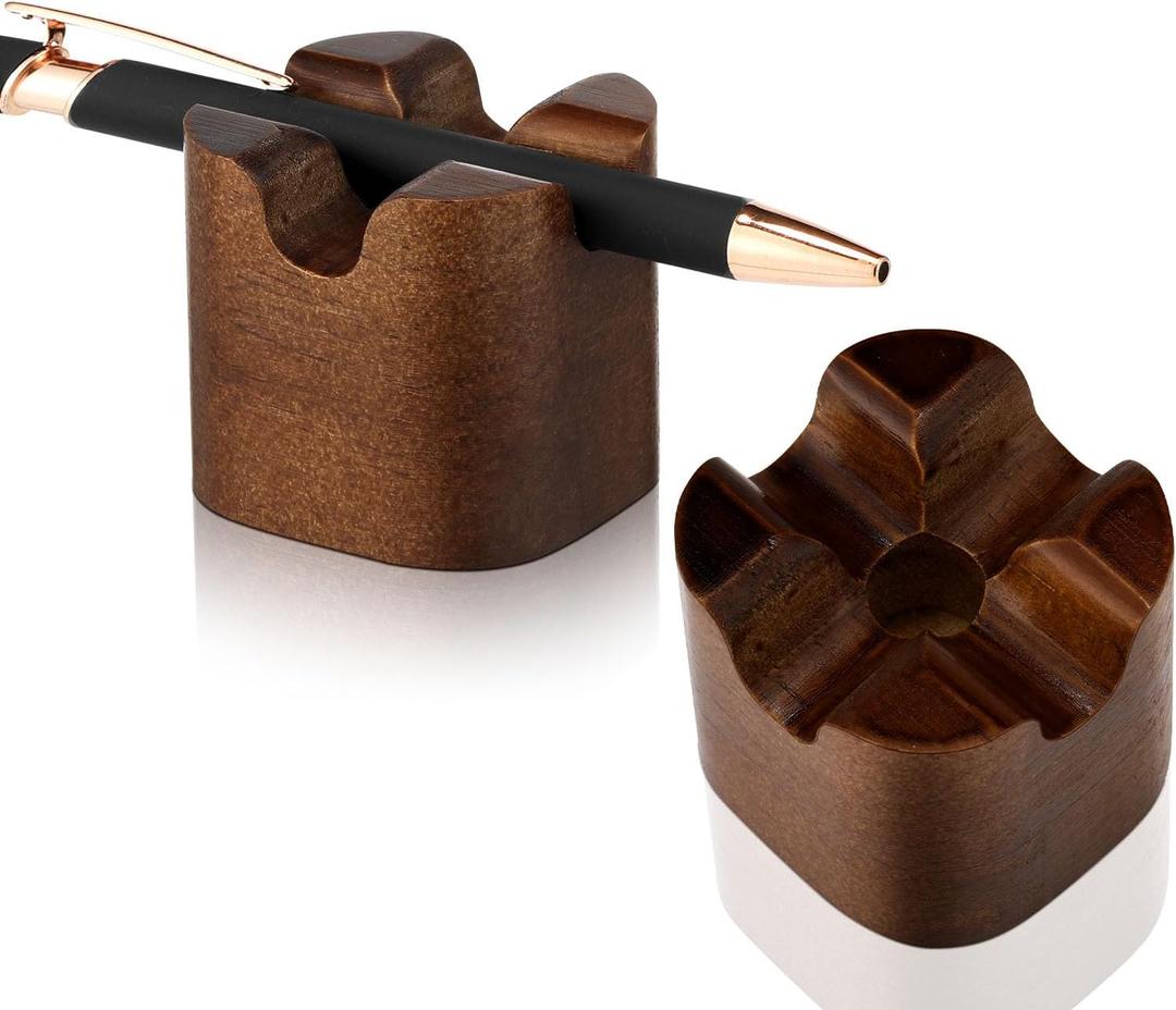 Sherr 2 Pcs Wood Fountain Pen Holder Wooden Pencil Holder Minimalist Pen Rest Desk Stand Pencil Organizer Tray for Home School Office Students Teachers Boss Gifts