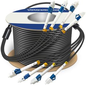 100 Meters 4 Core Industrial TPU LC to LC Outdoor Armored Fiber Optic Cable, 4 Strands OS2 Single Mode Fiber Patch Cable with LC Connectors, 9/125um, OD-5mm, Direct Burial LC-LC