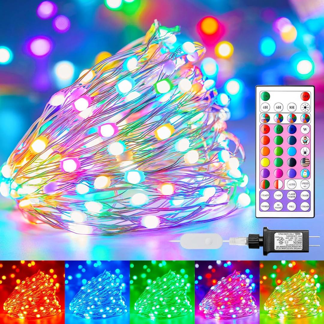 Brightown Fairy Lights Color Changing - 22 Color 66FT 200 LED Plug in String Lights with Remote, Halloween String Lights Indoor with 12 Modes, Christmas Fairy Lights for Bedroom Classroom