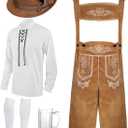 Toulite 6 Pcs German Oktoberfest Costume Set for Men Lederhosen Suspender Shirt Hat Socks Beer Stein for Festival (X-Large, Camel)