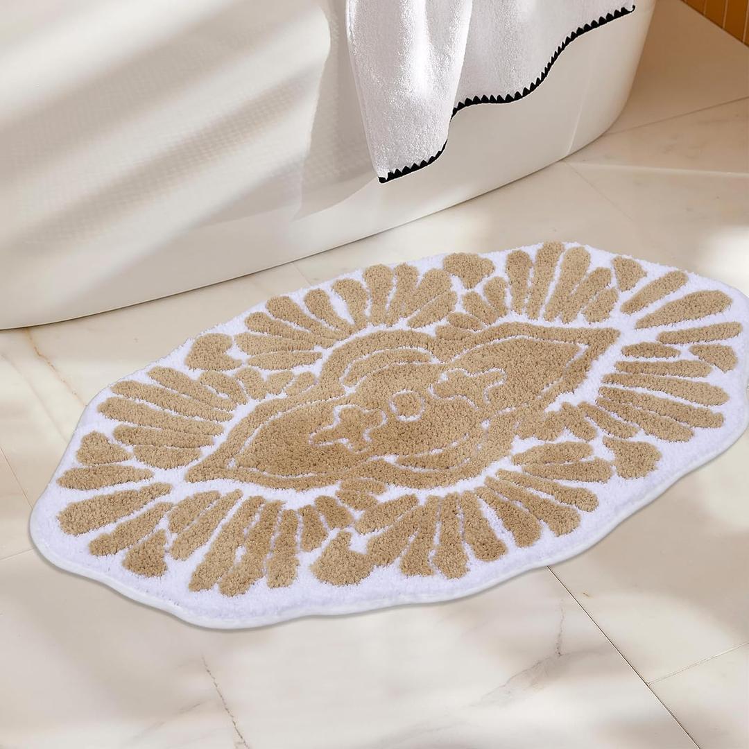 Zeeinx Boho Bathroom Rugs Non Slip Absorbent Bath Mats Riviera Bathroom Rugs Machine Washable Rug for Bathtub Shower Entrance,Beige,20 * 32