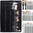 Nicpro 26pcs Paint Brush Set, Professional Paintbrushes with Palette Knife, Craft Paint Brushes for Acrylic Painting, Oil, Watercolor, Gouache & Canvas, Drawing & Art Supplies for Adults, Kids Artists (Black)