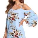 Milumia Women's Boho Cold Shoulder Floral Print Kimono Sleeve Tunic Dress (XL)