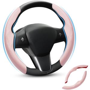 Shademax Custom-Fit for Tesla Steering Wheel Cover, Tesla Model Y / 3 2017-2025 (Fit Model Y Juniper 2026/ Model 3 Highland) Carbon Fiber Steering Wheel Cover for Tesla Model Y / 3 Accessories (Pink)
