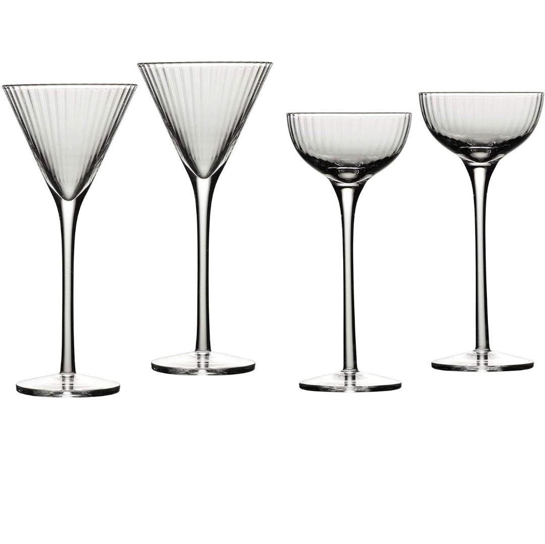 B Brilliant Degustation Tall Stemmed Cordial Glasses 2.5 Ounces, Set of 4 Assorted Shapes, Clear, 4 Piece Assortment