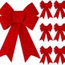Sggvecsy 12 Pcs Christmas Red Bow 12 x 9 Inches Wreath Bows Christmas Velvet Bows Large Xmas Tree Decorations PVC Hanging Ornaments Handmade Crafts for Home Indoor Outdoor Fence Stairs Railing Party