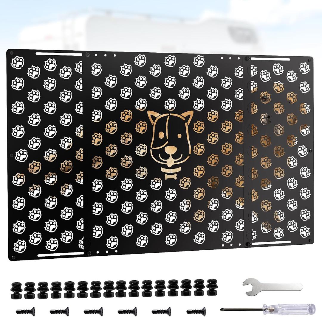RV Screen Door Protector for Dogs-RV Screen Door Slider Panel,Adjustable RV Screen Door Guard,Heavy-Duty Metal,Bite and Scratch Resistant,Fits 20"-32.2" for RV & Camper (Black)