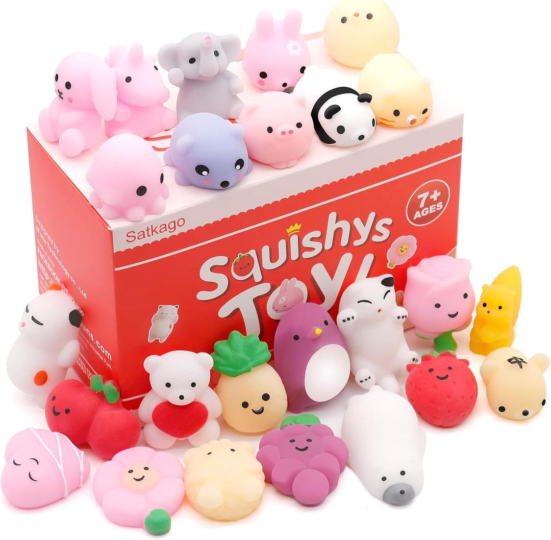Satkago Mochi Squishys Toys, 25pcs Mini Kawaii Squishies, Easter Basket Stuffers Easter Egg Fillers, Easter Gifts for Kids, Party Favors Supplies for Encanto Birthday for Kids Teens Adults (Easter Egg Stuffers)