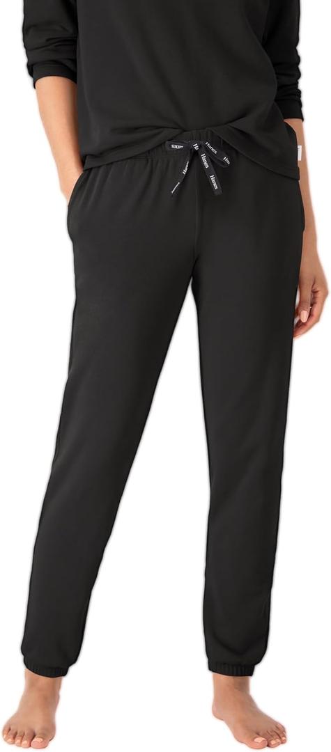 Hanes Womens Originals French Terry Joggers, Lightweight Lounge Pants for Women, Comfywear Loungewear, 28" (XX-Large, Black)