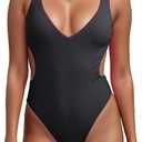 One Piece Swimsuits Women Sexy Cutout Push Up Swimwear Cheeky V-Cut Back High Cut Thong 1 Piece Bikinis Bathing Suit (Large, Black)