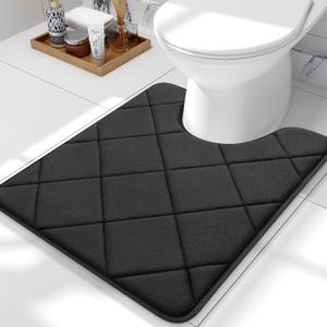 OLANLY Memory Foam Toilet Rugs U-Shaped 24x20, Ultra Soft and Absorbent Bathroom Rugs, Machine Washable Quick Dry, Comfortable Bathroom Contour Bath Mats for Toilet Base, 24x20, Black (24" x 20")