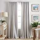 Martha Stewart Ticking Stripe Blackout Lining Rod Pocket/Back Tab Window Curtain Panel Pair, 95", White/Grey, 50"W x 95"L (Pack of 2)