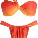 ZAFUL Women's One Shoulder Bikini Twisted Ruched High Cut Bandeau Bikini Set Two Piece Swimsuit (4-orange Gradient, S)