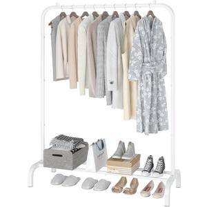MOYIPIN Metal Clothing Rack, Single Rod Portable Garment Rack for Hanging clothes, Cloths Rack for Bedroom, Balcony 43.31inch, White