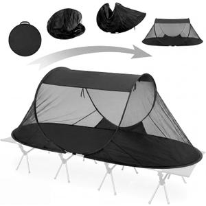 Pop up Mosquito Tent for Camping, 86.6 x 41 x 35 Inch Bug Net Tent with Instant Automatic Setup, Lightweight Portable Screen Net Fits Most Camping Cot for Outdoor Hiking Travel(Black), 86.61 x 41.34 x 35.43"