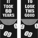 Men Fun Crews Socks for 40th 50th 60th Birthday Gifts, Men Funny Black Crew Cotton Socks (One Size)