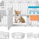 BIRDROCK HOME Pet Playpen with Door | 12 Panel | Strong Plastic | Puppy Safety Fence Pen Playpen | Non-Slip and Secure Dog Gate | White