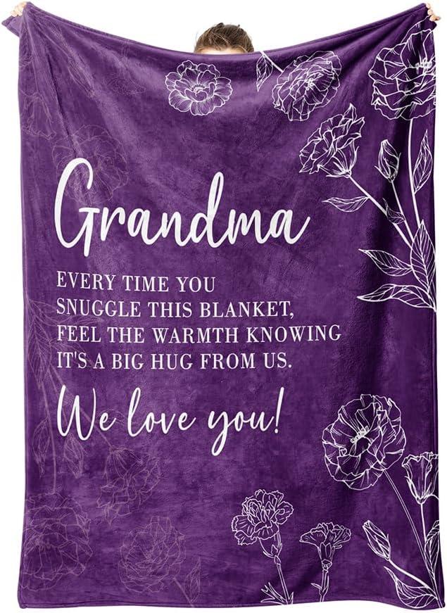 Grandma Gifts, Birthday Gifts for Grandma from Grandkids, to My Grandmother Soft Throw Blanket for Christmas Mothers Day 60" x 80", Purple