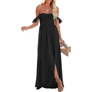 Happy Sailed 2025 Summer Women's Off-Shoulder Dress, A-Line, Side Slits, Open Waist, Size XL