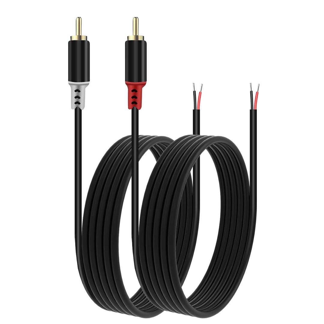 RCA to Speaker Wire Adapter, 2 Bare Wire Speaker Cables to RCA Plug Adapter Repair Speaker Wire for Speaker Amplifier Audio Video AV Receiver TV Subwoofer - 20AWG, 16.4FT