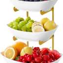 Lifewit Plastic Fruit Bowl Basket for Kitchen Countertop, 3 Tier Fruit Holder with Gold Metal Stand, Serving Tray for Food, Vegetable, Cake, Dessert in Party
