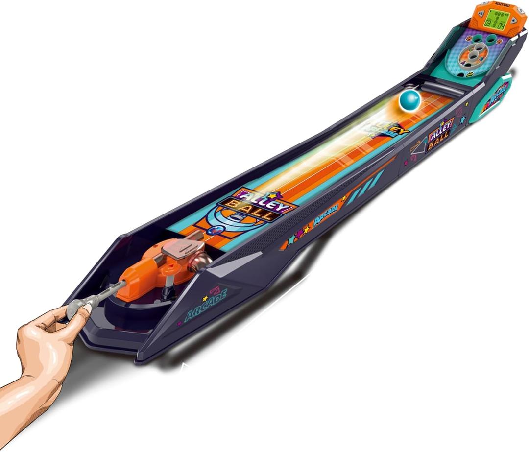 Alley Ball Game  Electronic Roll & Score Tabletop Arcade, Auto Scoring with Lights & Sound, Pull-Handle Launcher  1-2 Players, Mini Arcade Game for Kids