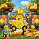9 Pcs Construction Party Decorations Construction Birthday Party Supplies Large Gold Excavator Crane Truck Tractor Themed Balloons 3rd Birthday Decorations for Boys