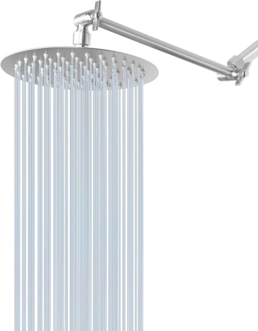 NearMoon Rain Shower Head with 11'' Adjustable Arm, High Pressure Stainless Steel Rainfall Shower, Ultra-Thin Design - Pressure Boosting (8 Inch, Nickel)