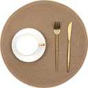 SHACOS Round Braided Placemats Set of 8 Washable 15 inch Round Table Mats Woven Place Mats for Dining Table (Brown, 8)