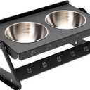JUNSPOW Elevated Dog Bowls with 2 400ml Stainless Steel Bowls for Small Medium Dogs, Cats, 3.35''-6.3'' Height Adjustable and 15 Tilted Adjustment Raised Stand, Lifted Pet Food & Water Feeder