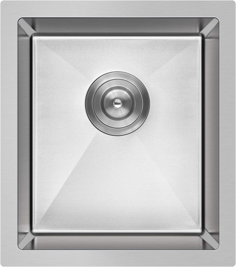 15-inch Undermount Kitchen Bar Sinks, 304 Stainless Steel Handmade Bar Sink Undermount, Single Bowl Kitchen Sink Brushed, 15" x 17" x 8", D15" X W17" X H8"