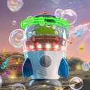 Rocket-Shaped Bubble Machine for Kids & Pets - Dual Powerful Bubble Outlets, Automatic 360 Rotation, Adjustable LED Lights & Music  Ideal for Indoor/Outdoor Birthday Parties