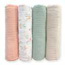 SwaddleDesigns Cotton Muslin Swaddle Blankets for Baby Girl, Set of 4, Receiving Blankets for Newborn, Baby Registry & Gift, 46x46 inches, Watercolor Peachy Pink Floral